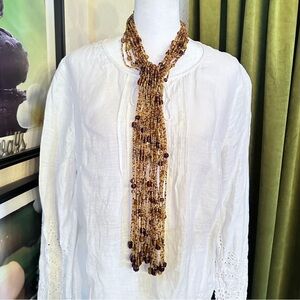 Vintage Glass Beaded Multi Strand Long Necklace/Belt